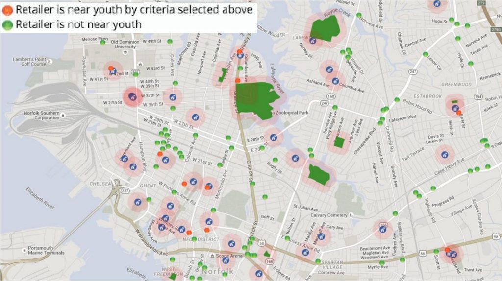 Retailers near schools map