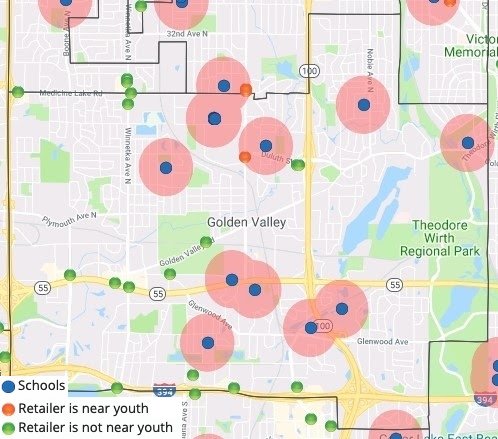Map of retailers near schools