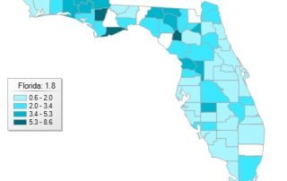 Florida map of percent of students that are current smokers in 2020