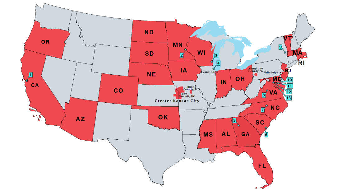 Map showing partner states
