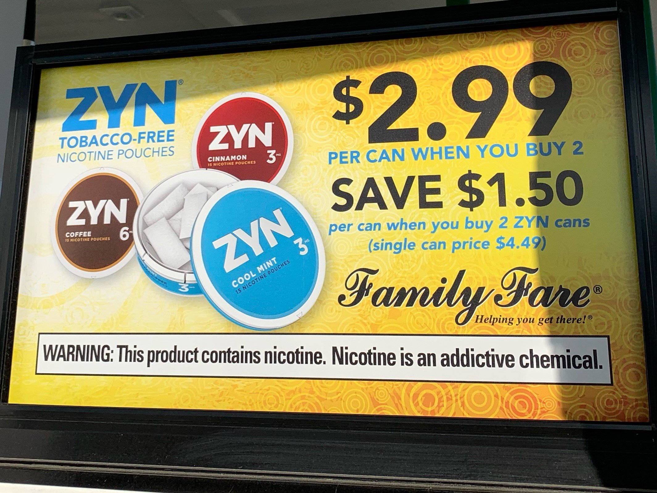 Ad for ZYN nicotine pouches
