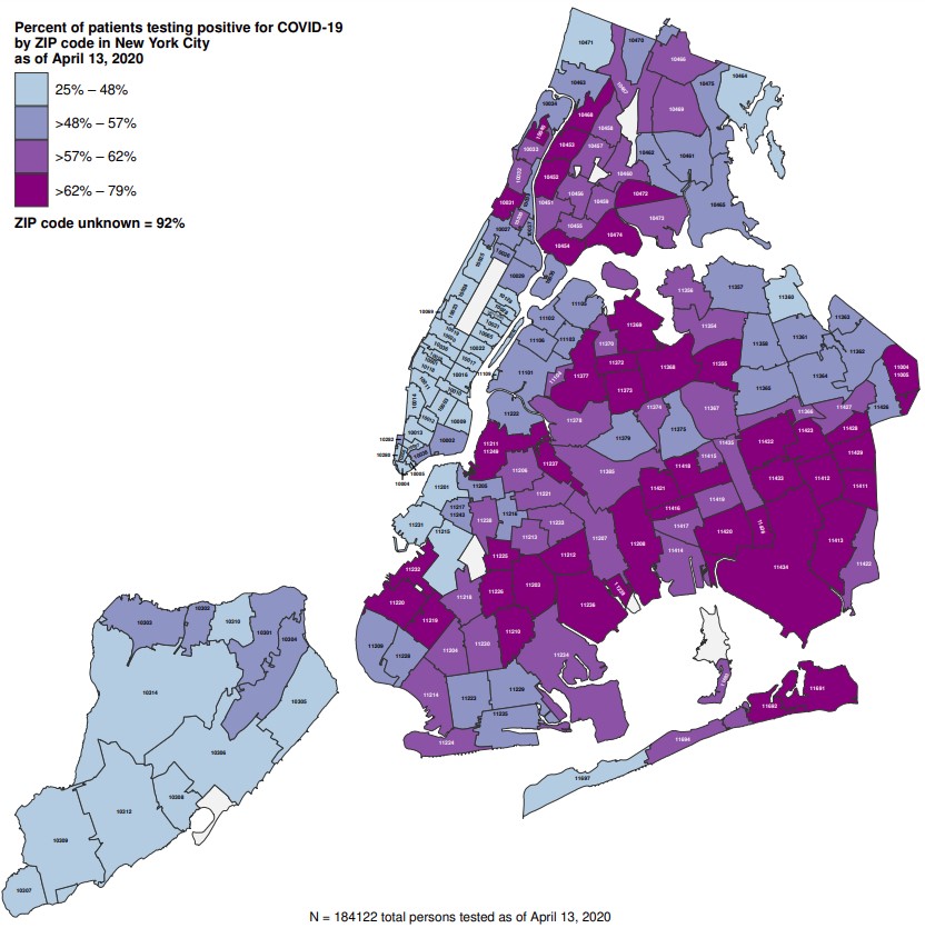 Map of NYC neighborhoods with COVID-19 risk level