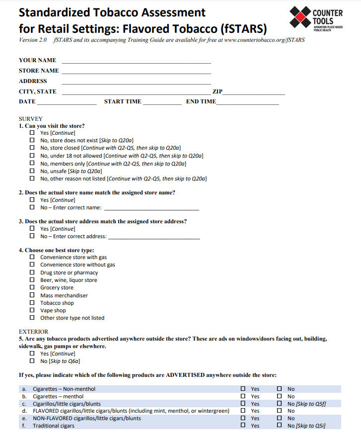fSTARS 2.0 paper survey form image